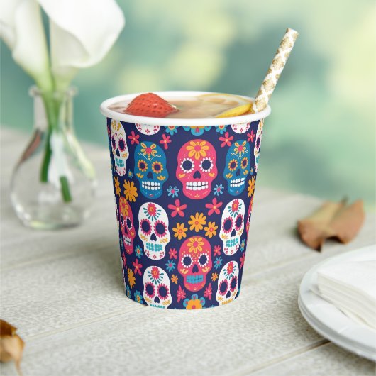 Dia de Los Muertos Halloween Pattern Paper Cups Pappbecher (In Situ)