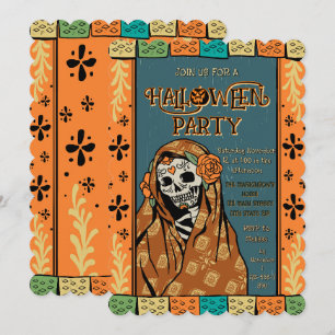 Dia De Los Muertos Halloween Zucker-Schädel-Kunst Einladung