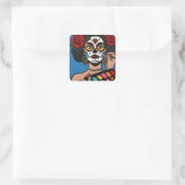 Dia de los Muertos Hand Drawn Catrina Quadratischer Aufkleber (Tasche)