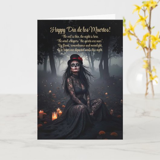 Dia de los Muertos Hübsche FRAU Sugar Skull Karte (Gelbe Blume)