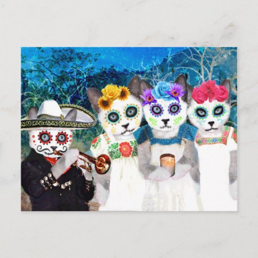 Dia De Los Muertos Kittens Postcard Postkarte (Vorderseite)