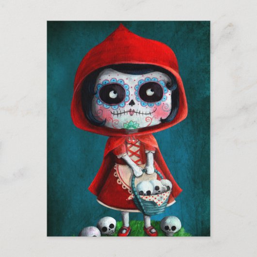 Dia de los Muertos Little Red Riding Hood Postkarte (Vorderseite)