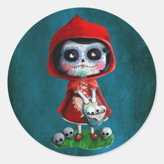 Dia de los Muertos Little Red Riding Hood Runder Aufkleber (Vorderseite)