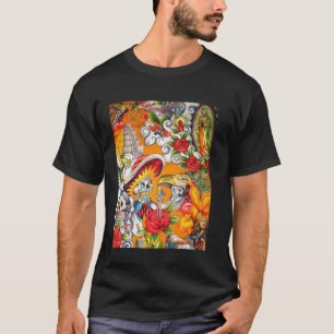 Dia De Los Muertos Llama Alpaca Sugar Skull Funny T-Shirt