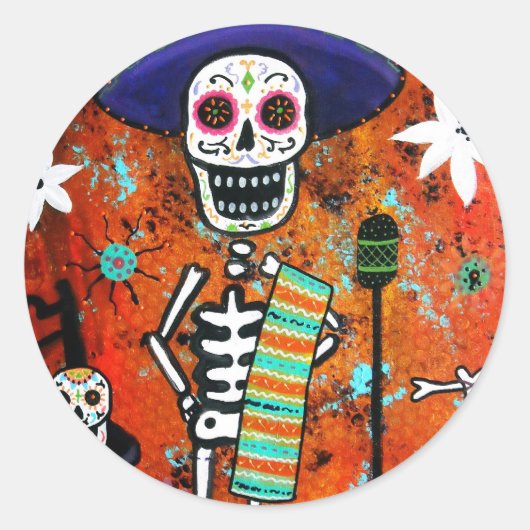 DIA DE LOS MUERTOS MARIACHI RUNDER AUFKLEBER (Vorderseite)