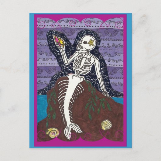 Dia de Los Muertos Mermaid Postcard Postkarte (Vorderseite)