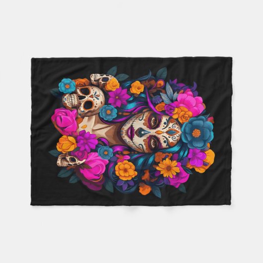 Dia De Los Muertos Mexican Day Of The Dead Sugar S Fleecedecke (Vorderseite (Horizontal))