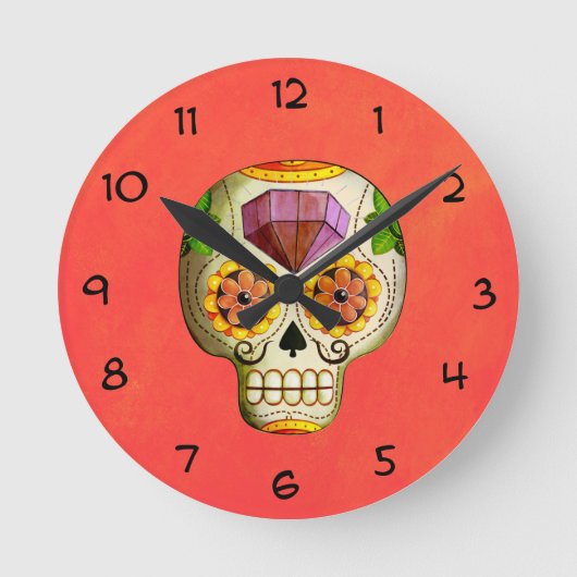 Dia de Los Muertos Mexican Sugar Skull Runde Wanduhr (Vorderseite)