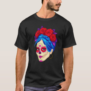 Dia De Los Muertos Mexiko Blumen Mädchen Maske La  T-Shirt