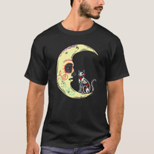 Dia De Los Muertos Mond Zucker Skelett Katze Röntg T-Shirt