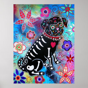 Dia de los Muertos Mops Dog Poster