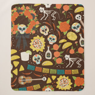 Dia De Los Muertos nahtloses, handgezogenes Modell Sherpadecke