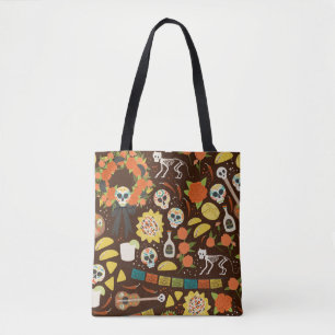 Dia De Los Muertos nahtloses, handgezogenes Modell Tasche