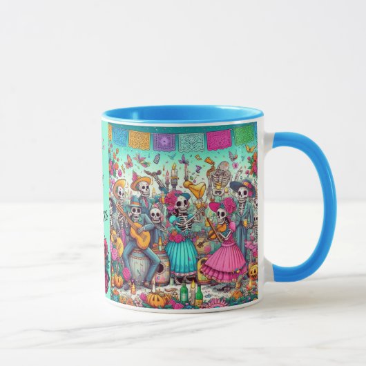 Dia de los Muertos Name Skull Sky Blue Innen Tasse (Rechts)