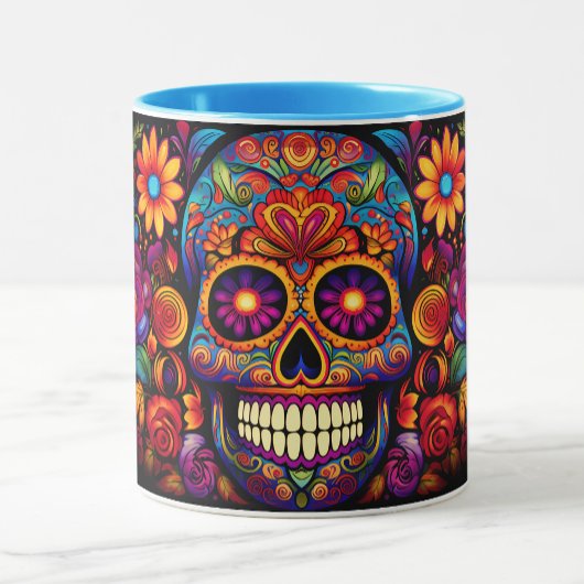 Dia de los Muertos Name Skull Sky Blue Innen Tasse