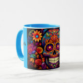 Dia de los Muertos Name Skull Sky Blue Innen Tasse (Vorderseite Links)