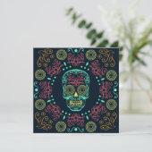 Dia de los Muertos Neon Floral Skull | Einladung (Stehend Vorderseite)