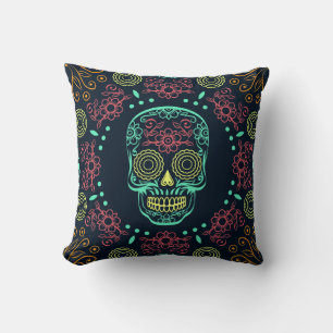Dia de los Muertos Neon Floral Skull Throw Kissen