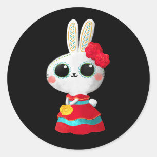 Dia De Los Muertos Niedliches, sonniges Rotes Klei Runder Aufkleber