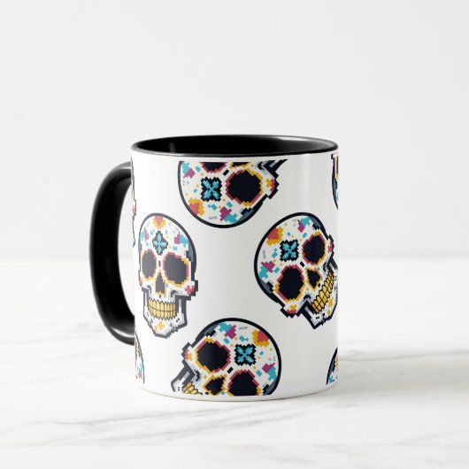 Dia De Los Muertos Pixelated Skull Pattern Tasse (Vorderseite Links)
