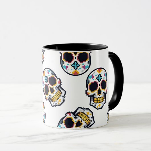 Dia De Los Muertos Pixelated Skull Pattern Tasse (VorderseiteRechts)