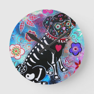 Dia de los Muertos Pug Dog Lover Runde Wanduhr