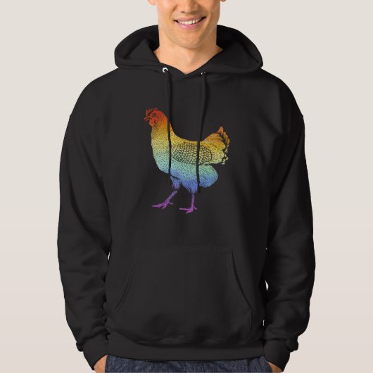 Dia De Los Muertos Rainbow Rooster Skull Cockerel Hoodie (Vorderseite)