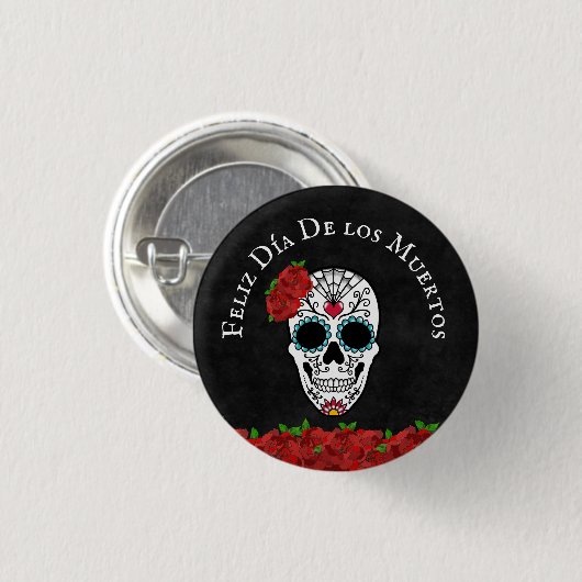 Dia De Los Muertos Red Turquoise Sugar Skull Button (Vorne & Hinten)