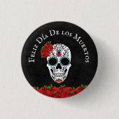 Dia De Los Muertos Red Turquoise Sugar Skull Button (Vorderseite)