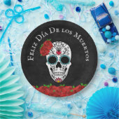 Día De Los Muertos Red Turquoise Sugar Skull Pappteller (Party)