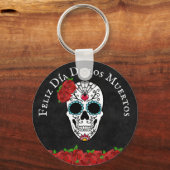 Dia De Los Muertos Red Turquoise Sugar Skull Schlüsselanhänger (Vorderseite)