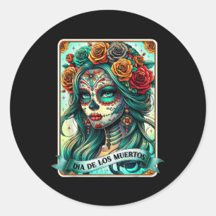 Dia de Los Muertos Rose Blume Frauentag Runder Aufkleber