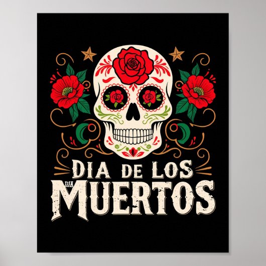 Dia de los muertos Schädel und Blume Poster (Vorne)