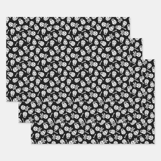Dia de los Muertos Schwarz und Weiß Paper Skulls Geschenkpapier Set (Set)