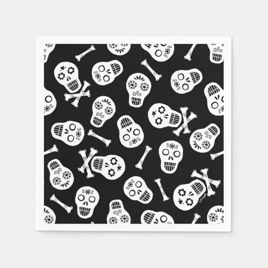 Dia de los Muertos Schwarz und Weiß Paper Skulls Serviette (Vorderseite)