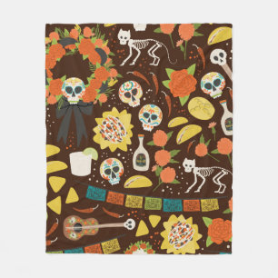 Dia De Los Muertos seamless pattern hand drawn car Fleecedecke