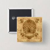 Dia de los muertos — Sepia Sugar Skull Button (Vorne & Hinten)