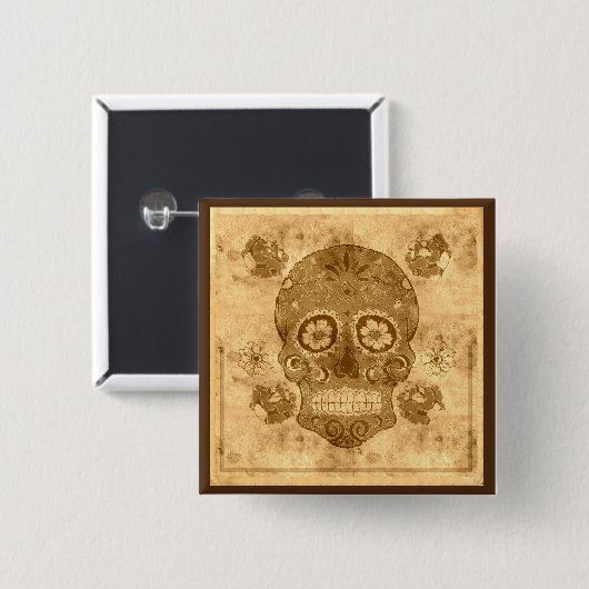 Dia de los muertos — Sepia Sugar Skull Button (Vorne & Hinten)