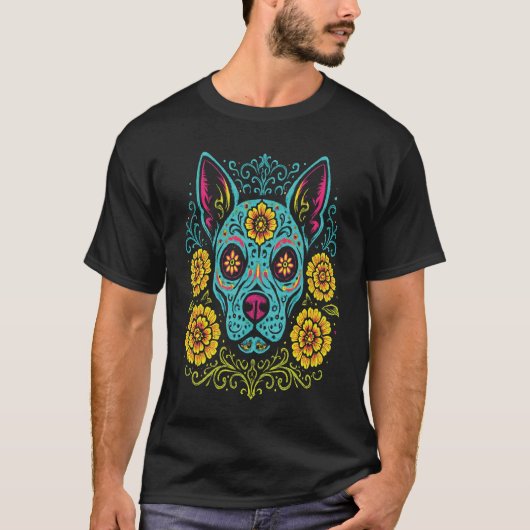 Dia de los Muertos Skeleton Sugar Skull Dog T-Shirt (Vorderseite)
