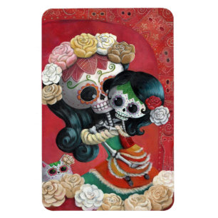 Dia de Los Muertos Skeletons Mutter und Tochter Magnet