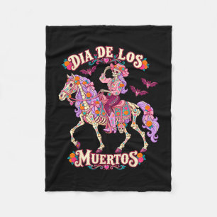 Dia de los muertos Skelett Cowgirl Pferd floral Fleecedecke