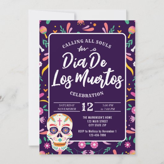 Dia De Los Muertos Skull Mexican Fiesta Einladung (Vorderseite)