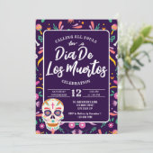 Dia De Los Muertos Skull Mexican Fiesta Einladung (Stehend Vorderseite)