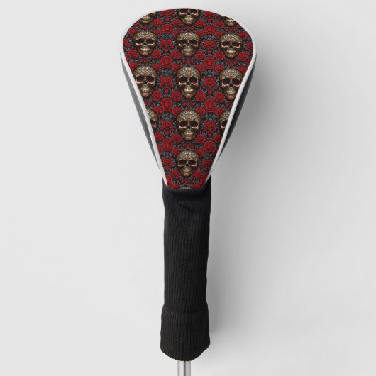 Dia de los Muertos Skull mit Rote Rosen Golf Headcover (Vorderseite)