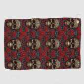 Dia de los Muertos Skull mit Rote Rosen Golfhandtuch (Horizontal)