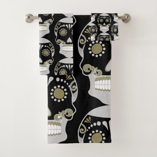 Día De Los Muertos Skull Print Badhandtuch Set (Insitu)