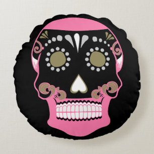Día De Los Muertos Skull Print Rundes Kissen