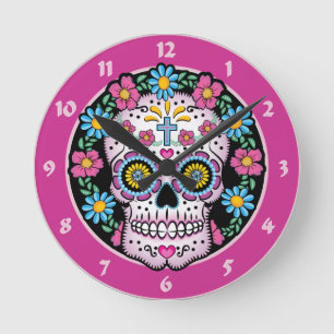 Dia de Los Muertos Skull Runde Wanduhr