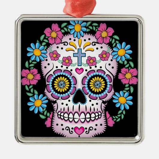 Dia de los Muertos Skull Silbernes Ornament (Vorne)