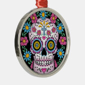 Dia de los Muertos Skull Silbernes Ornament (Rechts)